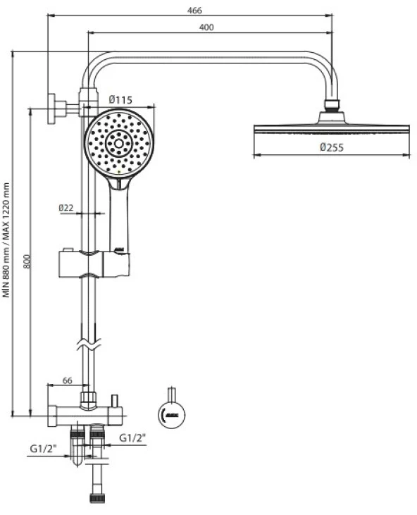 ECA Dalia Plus Teleskobik Kolonlu Banyo Tepe Duş Seti Yuvarlak Takım 102158040 - 2