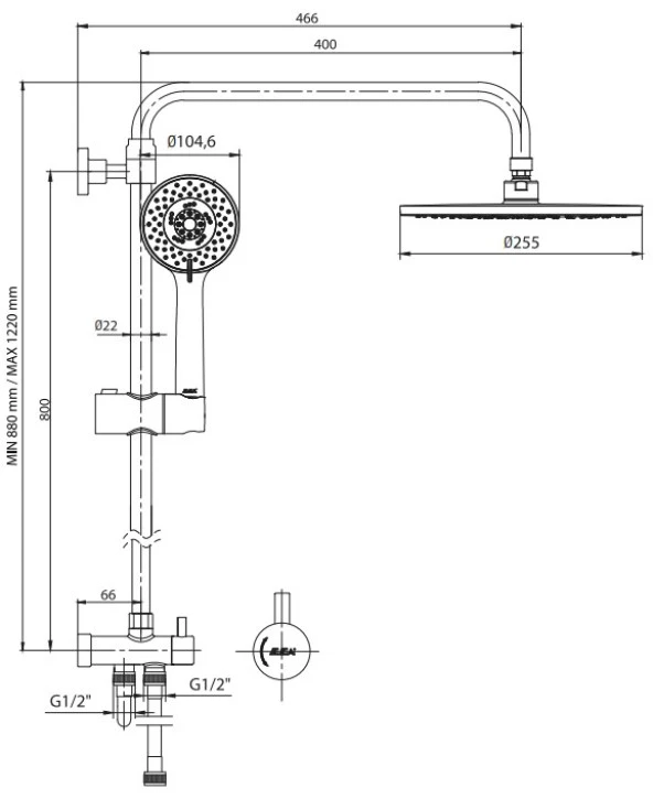 ECA Myra Plus Teleskobik Kolonlu Banyo Tepe Duş Seti Yuvarlak Takım 102158041 - 2