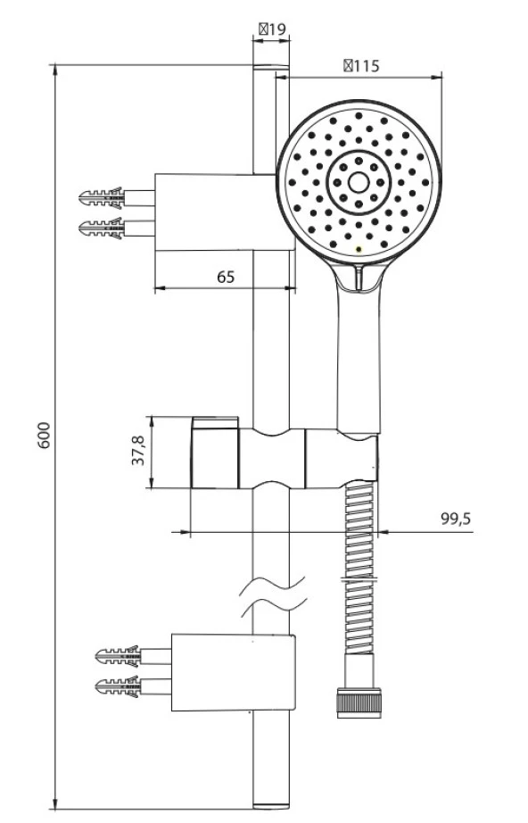 ECA Dalia Banyo Hareketli Sürgülü Duş Seti Üst Takımı Mat Siyah 102146091C1 - Resim 2