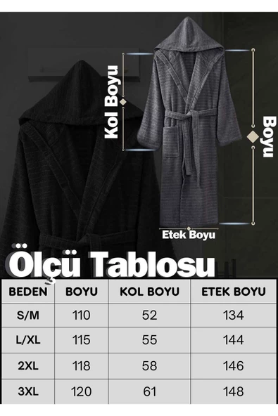 Kapüşonlu Unisex Banyo Bornozu %100 Soft Pamuklu - 8