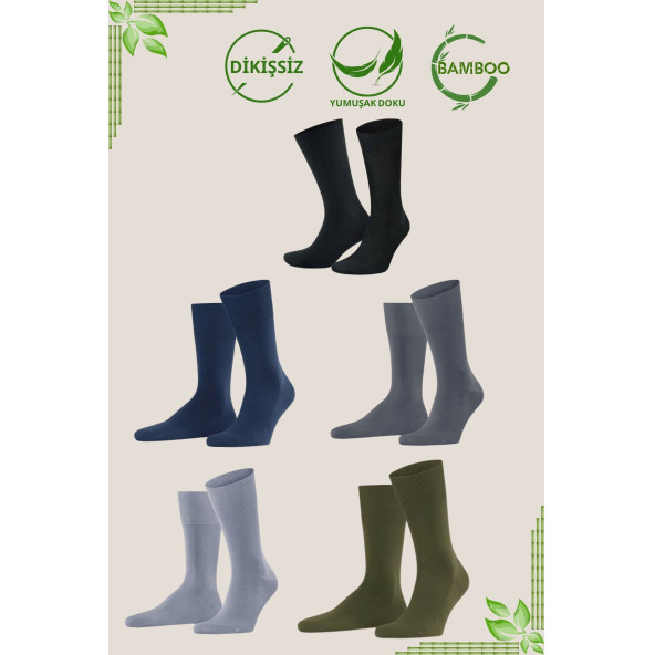 Bambu Erkek Soket Düz Uzun Çorap Klasik Yazlık Dikişsiz 5'li Premium Set - 2