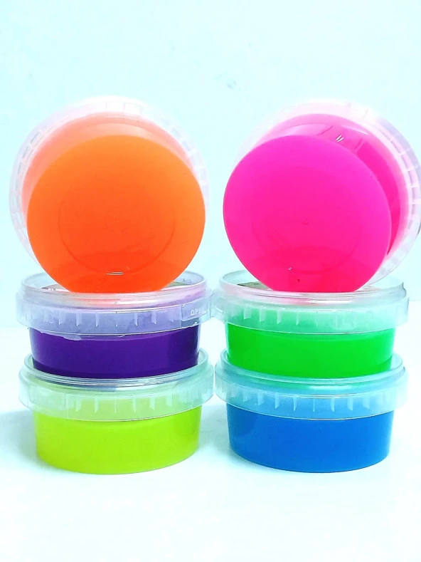 Hayal Sepeti 6 Renk seçenekli Neon Fosforlu Hazır Slime - Hazır Slaym Oyunu 6x130gr Toplam 750gr