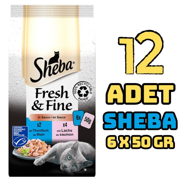 Sheba Pouch Fresh&Fine Ton Balıklı Somonlu Yetişkin Kedi Konservesi 6x50gr