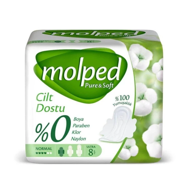 Molped Pure & Soft Cilt Dostu Organik Pamuk Ultra Normal 8 Adet Ped