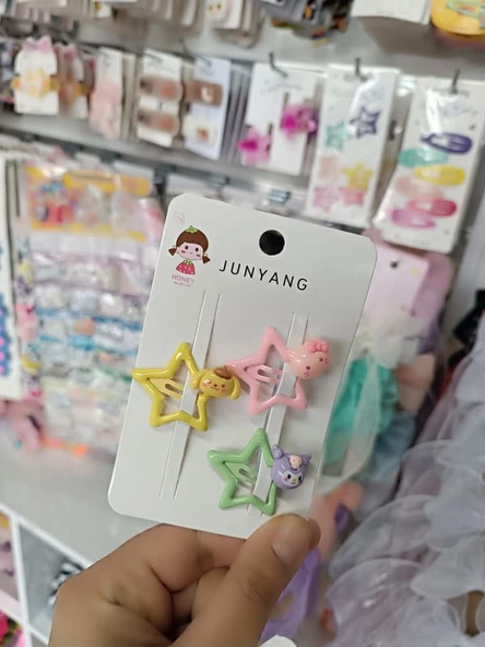Sanrio 3'lü Parlak Yüksek Kalite Yıldız Çıtçıt Toka - 2