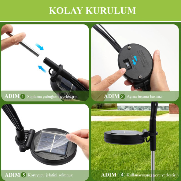 2 Adet Sarı Renk 8 Dal Işık Buketi Ateş Böceği Modeli Bahçe Solar Güneş Enerjili Firefly A57 (2 ADET) - 3