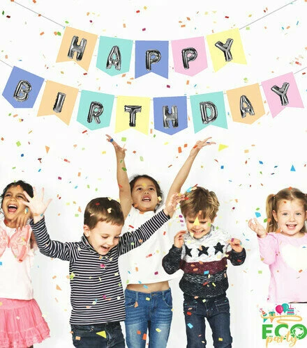 Macaron Silver Happy Birthday Zarflı Banner - Resim 2