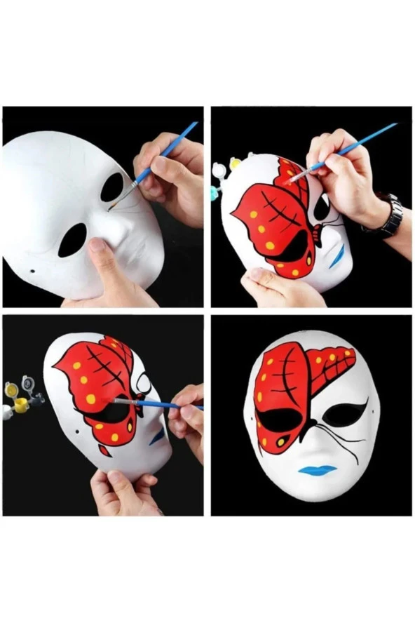 Hayal Sepeti Maske Boyama, Karton Maske Boyama Seti, 6 Lı Boya Maske Ve Fırça, Eğlenceli Aktivite - 6