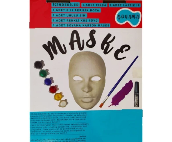 Hayal Sepeti Maske Boyama, Karton Maske Boyama Seti, 6 Lı Boya Maske Ve Fırça, Eğlenceli Aktivite - 9