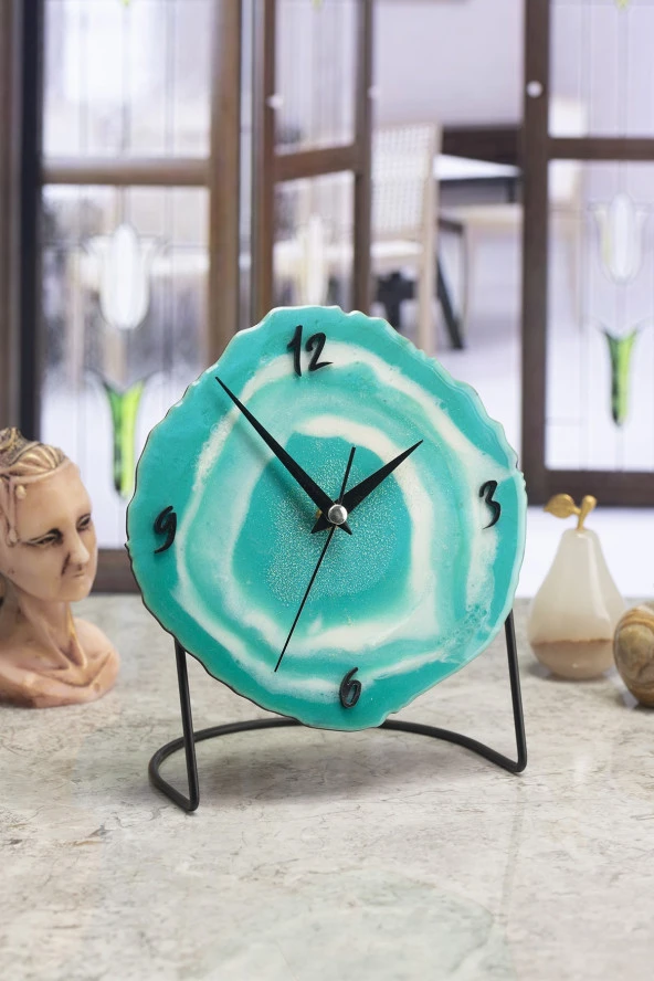 Muyika Design Diverso Turkuaz Dekoratif Masa Saati18x23cm Sessiz Mekanizmalı Mms-epo