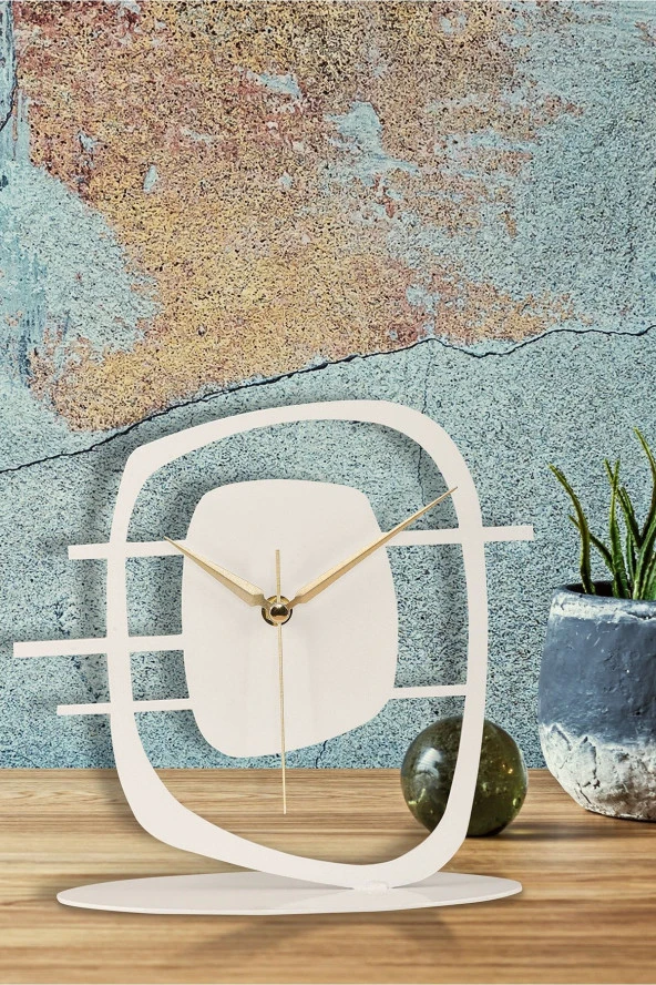 Muyika Design Maceire Beyaz Metal Dekoratif Masa Üstü Saati 24x22cm Mms-m