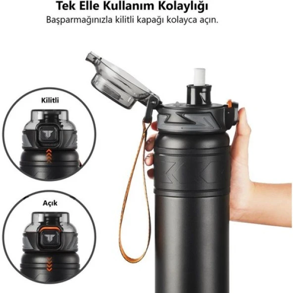 Tkk Çelik Termos Matara 500ML Siyah - 4