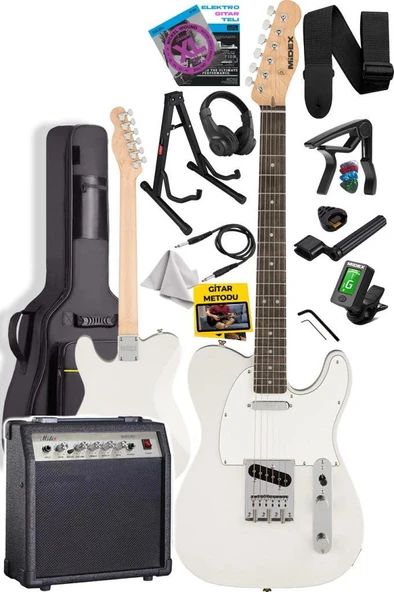 Midex TLX-50WH-30AMP Tele Kasa Gül Klavye 2 Single-Coil 30W Amfili Elektro Gitar - Resim 2
