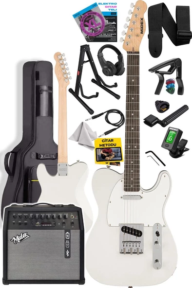 Midex TLX-50WH-50AMP Tele Kasa Gül Klavye 2 Single-Coil 50W Amfili Elektro Gitar - 2