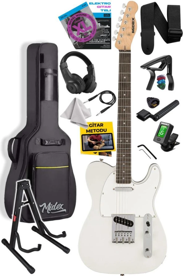Midex TLX-50WH-ST Tele Kasa Gül Klavye 2 Single-Coil Manyetik Elektro Gitar