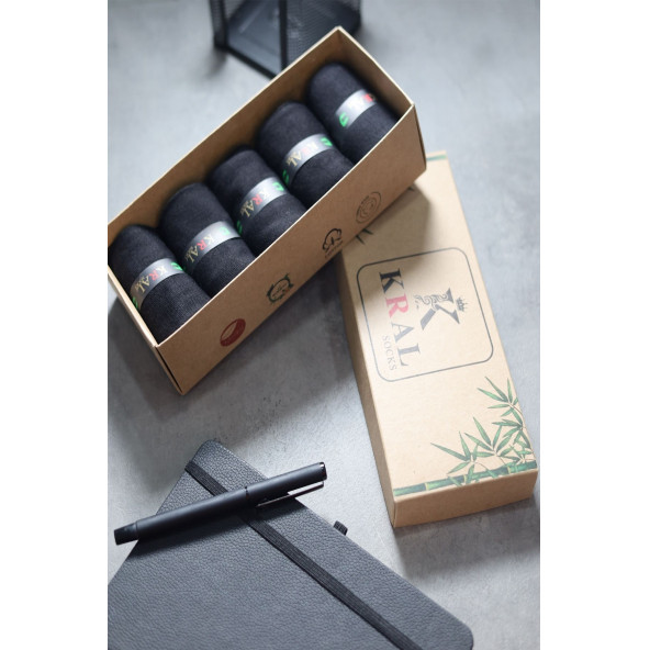 Bambu Erkek Çorap Klasik Soket Düz Uzun Yazlık Dikişsiz 5'li Kutulu Premium Set - 2