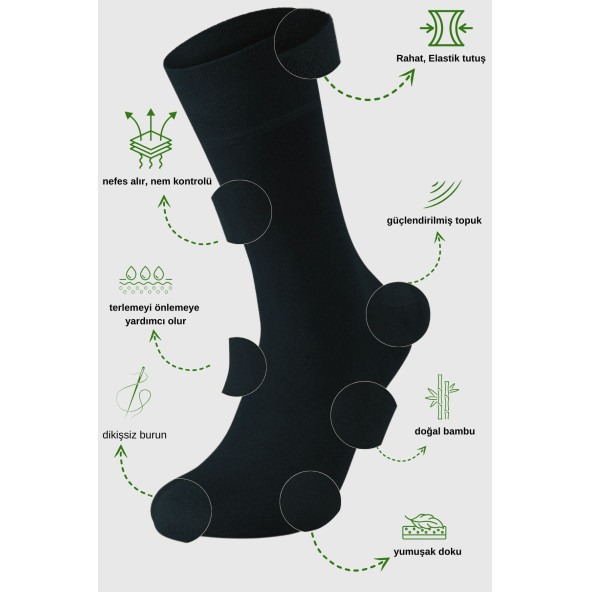 Bambu Erkek Çorap Klasik Soket Düz Uzun Yazlık Dikişsiz 5'li Kutulu Premium Set - 3
