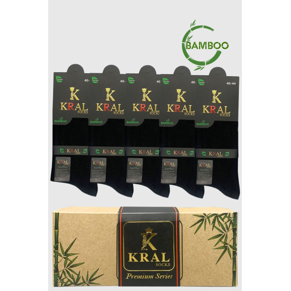 Bambu Erkek Çorap Klasik Soket Düz Uzun Yazlık Dikişsiz 5'li Kutulu Premium Set - 4