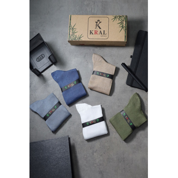 Bambu Erkek Çorap Klasik Soket Düz Uzun Yazlık Dikişsiz 5'li Kutulu Premium Set - 2