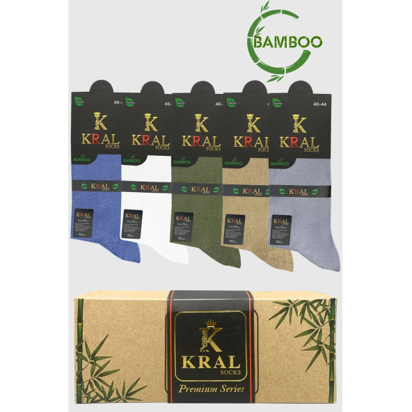 Bambu Erkek Çorap Klasik Soket Düz Uzun Yazlık Dikişsiz 5'li Kutulu Premium Set - 4