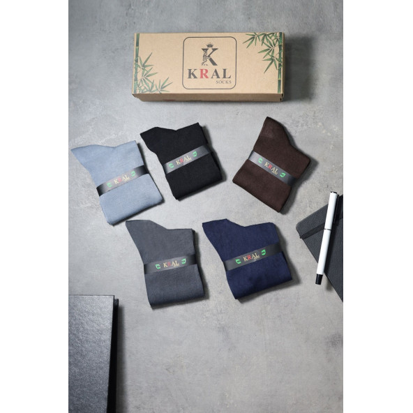 Bambu Erkek Çorap Klasik Soket Düz Uzun Yazlık Dikişsiz 5'li Kutulu Premium Set - 2
