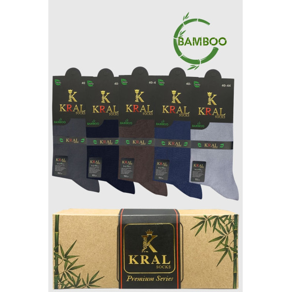 Bambu Erkek Çorap Klasik Soket Düz Uzun Yazlık Dikişsiz 5'li Kutulu Premium Set - 4