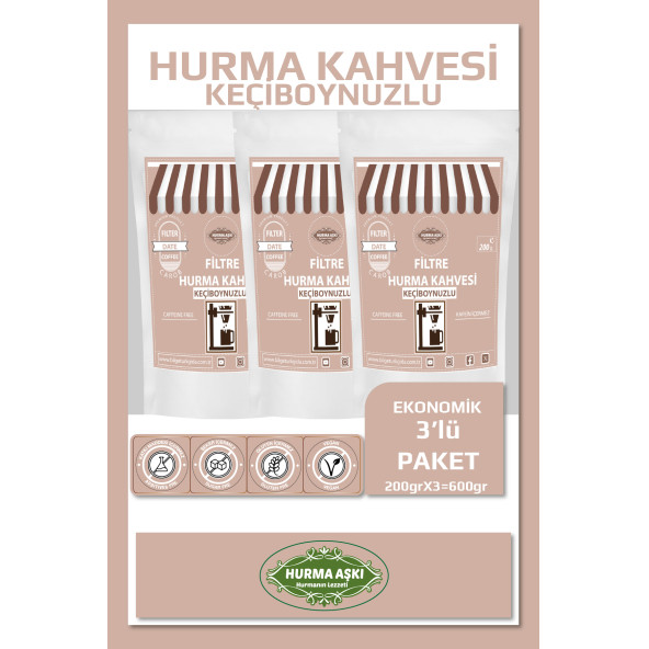 Hurma Aşkı Filtre Hurma Kahvesi Keçiboynuzlu 3X200 Gr