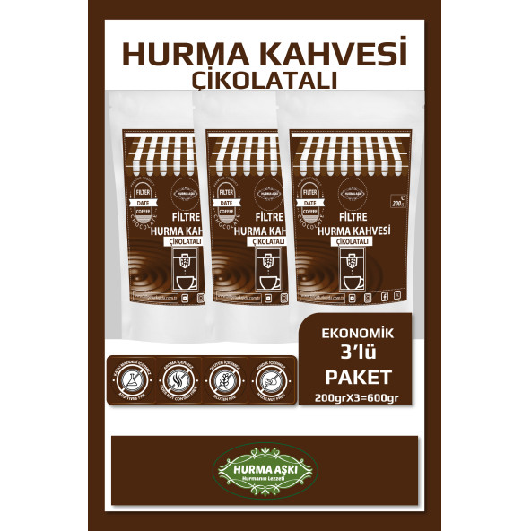 Hurma Aşkı Filtre Hurma Kahvesi Çikolatalı 3X200 Gr