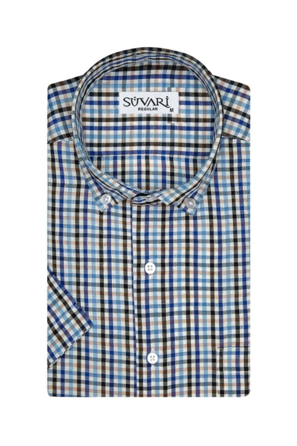 Desenli Kısa Kollu Mavi Erkek Gömlek