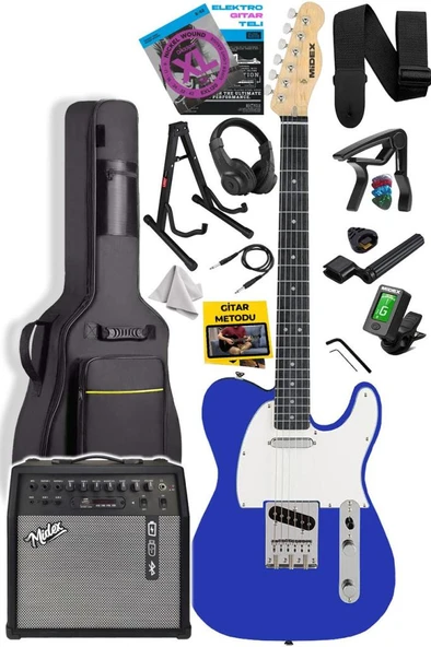 Midex TLX-50BL-50AMP Tele Kasa Maple Klavye 2 Single-Coil 50W Amfili Elektro Gitar ürün görseli 1
