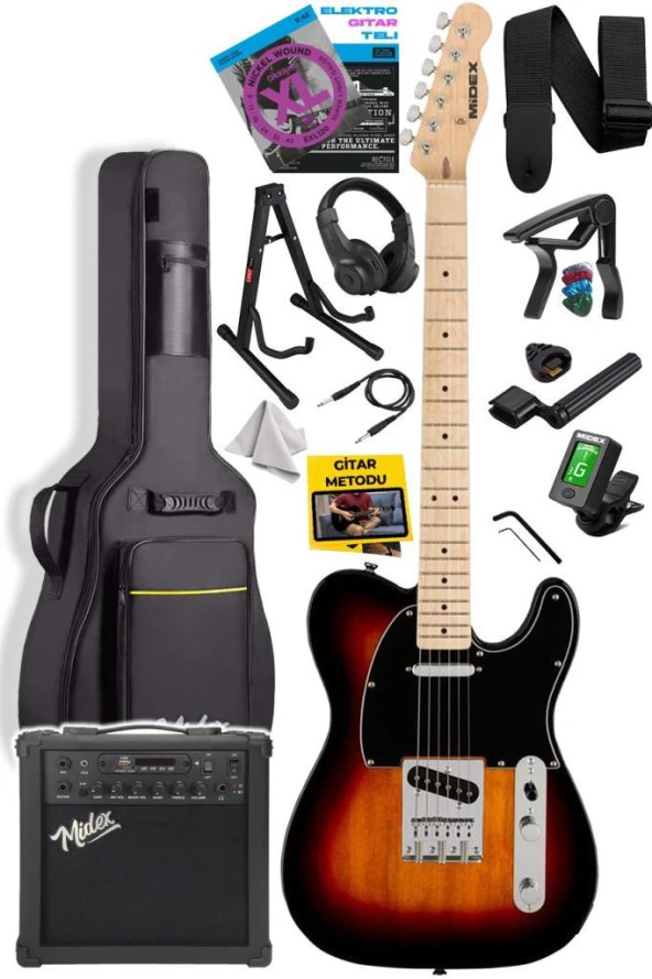 Midex TLX-50SB-25AMP Tele Kasa Maple Klavye 2 Single-Coil 25W Amfili Elektro Gitar
