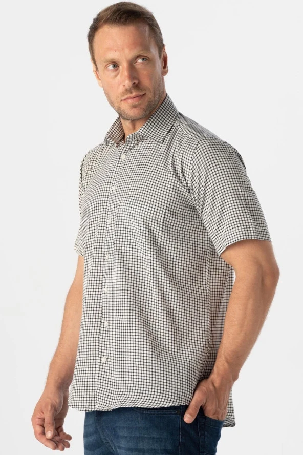 Kısa Kol Regular Kalıp Kareli Gömlek - Resim 2