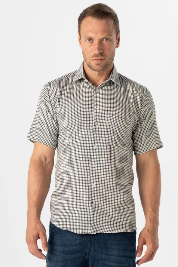 Kısa Kol Regular Kalıp Kareli Gömlek - Resim 5