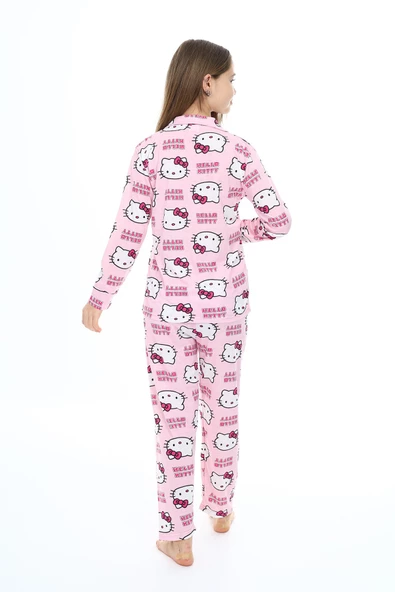 Kız Çocuk Kedi Baskılı Pijama Takımı 7-16 Yaş 0150 - Resim 12