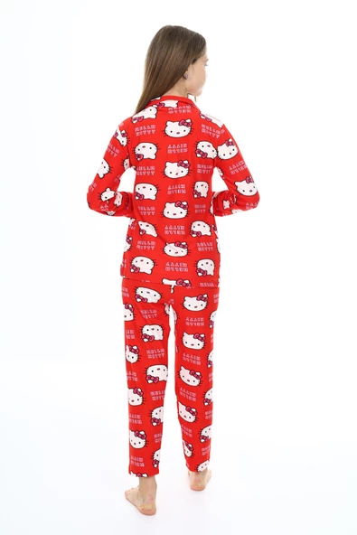 Kız Çocuk Kedi Baskılı Pijama Takımı 7-16 Yaş 0150 - Resim 7