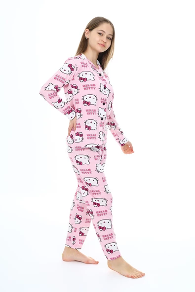 Kız Çocuk Kedi Baskılı Pijama Takımı 7-16 Yaş 0150 - Resim 11