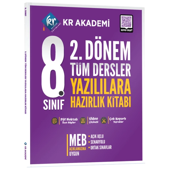 8. Sınıf 2. Dönem Tüm Dersler Yazılılara Hazırlık Kitabı KR Akademi Yayınları ürün görseli