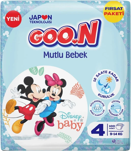 Goon Mutlu Bebek Bebek Bezi Beden:4 (9-14Kg) Maxi 100 Adet Fırsat Pk