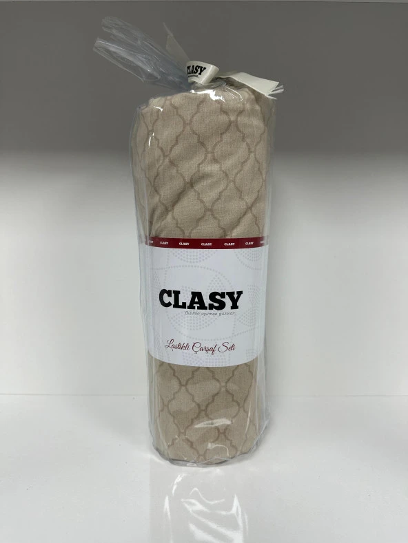 Clasy Ranforce Lastikli Çarşaf Seti Çift Kişilik Desenli Sütlü Kahve