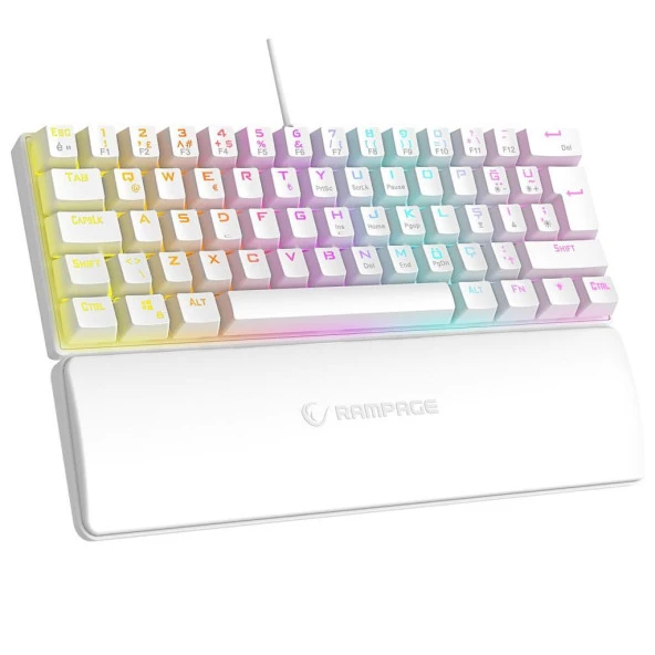 Rampage PLOWER K60 Beyaz 12 Işık Modlu Mekanik Bilek Destekli Red Switch Gaming Oyuncu Klavye