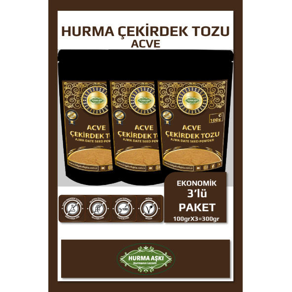 Hurma Aşkı Acve Hurma Çekirdeği Tozu 3X100 Gr