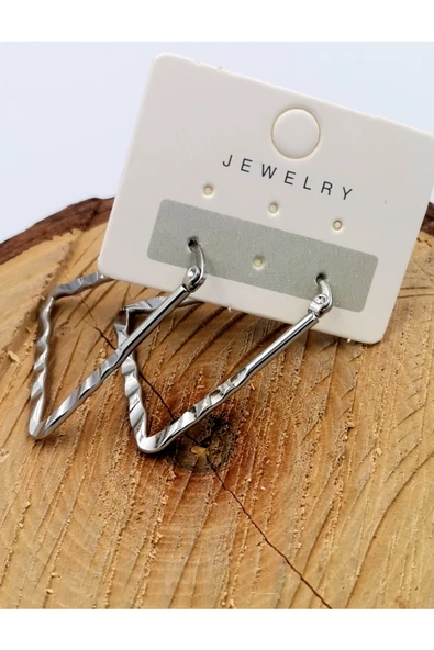 316 L Çelik Gümüş Renk  Üçgen Figürlü  Küpe Çap 3 x 2,5 cm ürün görseli 1