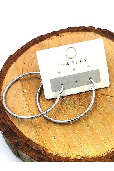 Çelik Gümüş Renk  Halka Küpe Çap 4 cm ürün görseli 1