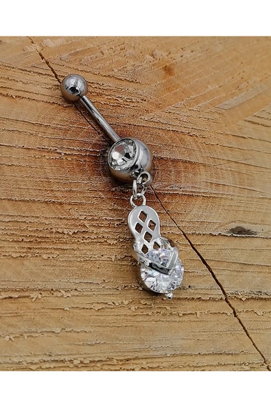 Çelik Zirkon Taşlı Göbek Piercing