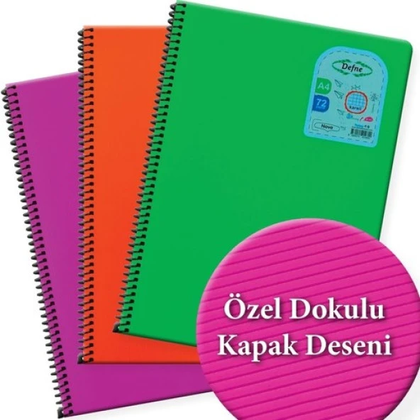 Defne Nova A4 Spiralli Pp Kapak 40 Yaprak Çizgili Defter