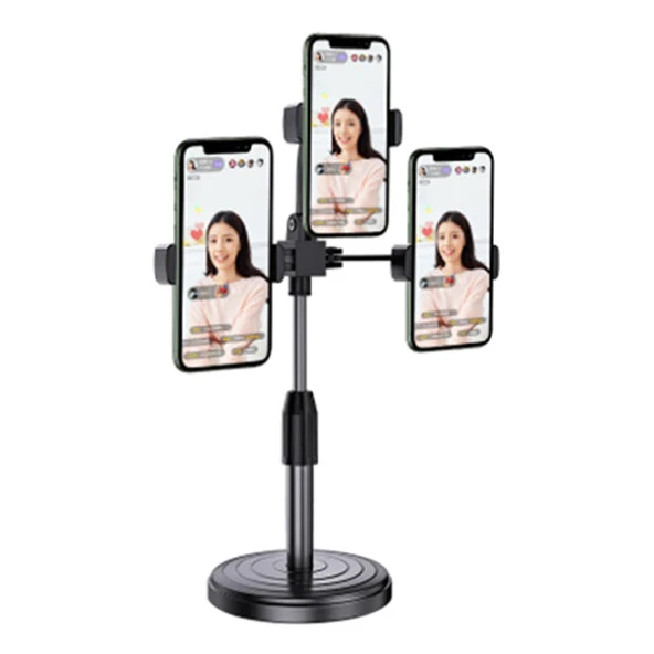 Universal Tripod Üçlü Telefon Tutucu Stand Youtuber, Canlı Yayın Selfie Tiktok Makeup