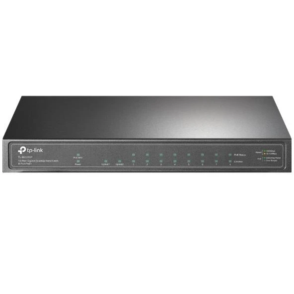 TP-LINK TL-SG1210P 8 PORT GIGABIT + 1X GIGABIT RJ45/SFP UPLINK 63W POE METAL KASA SWITCH