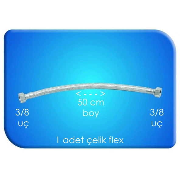 FLEX ÇELİK 3/8 3/8 UÇ 50 CM BOY 1 ADET SU BAĞLANTISI