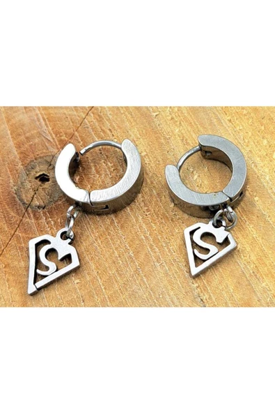 Çelik Gümüş Renk Superman Logolu Unisex Çift Küpe ürün görseli 1