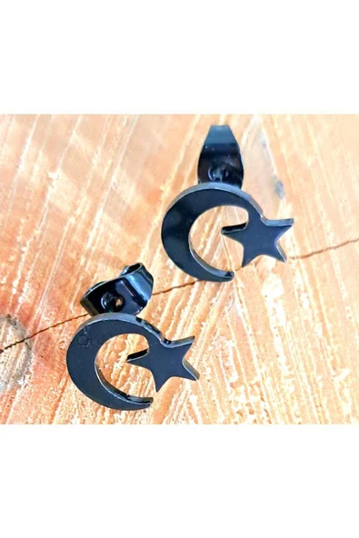 Çelik Çift Ayyıldız Figürlü Unisex Küpe ürün görseli 1